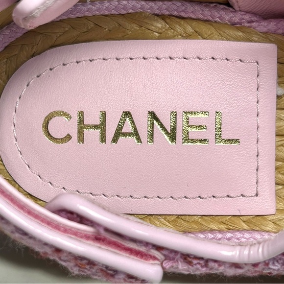 NEW CHANEL 22P DAD SANDALS CC LOGO PINK PURPLE TWEED PAT.LEATHER SZ 38 - Picture 13 of 16